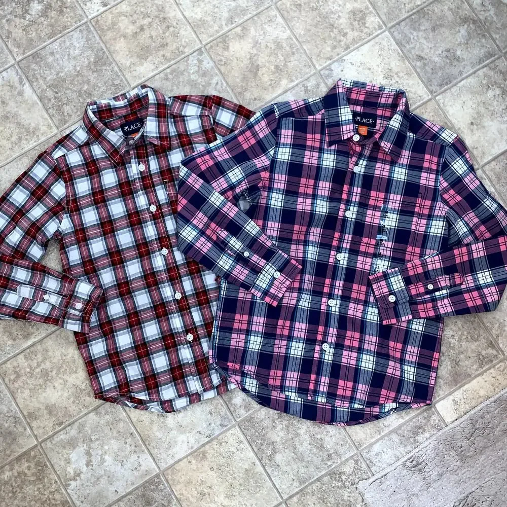 The Children's Place Plaid Button-Up Long Sleeve Tops Size: Medium 7/8 Girls